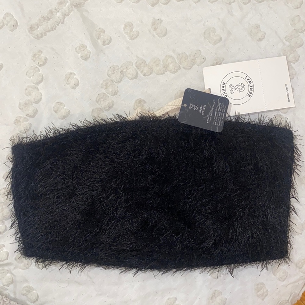 UO Black Furry Bandeau Top